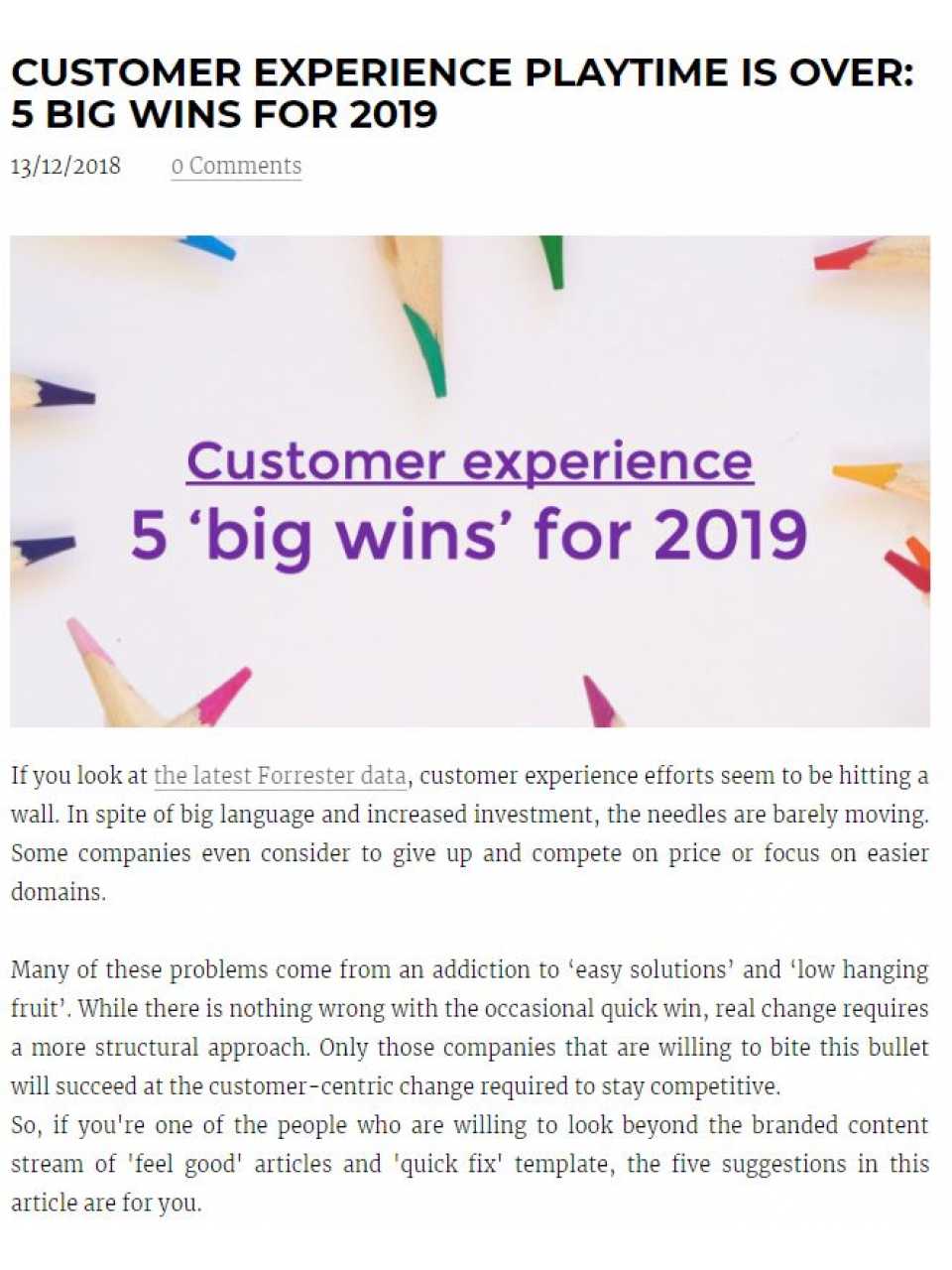 Customer Experience Playtime is over:5 big wins for 2019