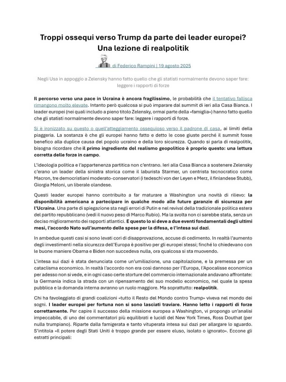 Troppi ossequi verso Trump da parte dei leader europei? Una lezione di realpolitik
