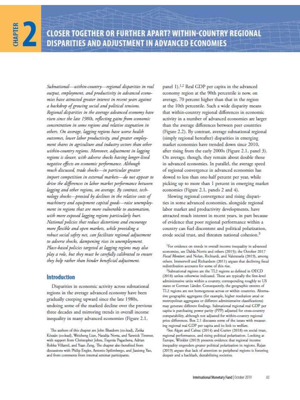 Closer together or further apart? Subnational regional disparities and adjustment in advanced economies