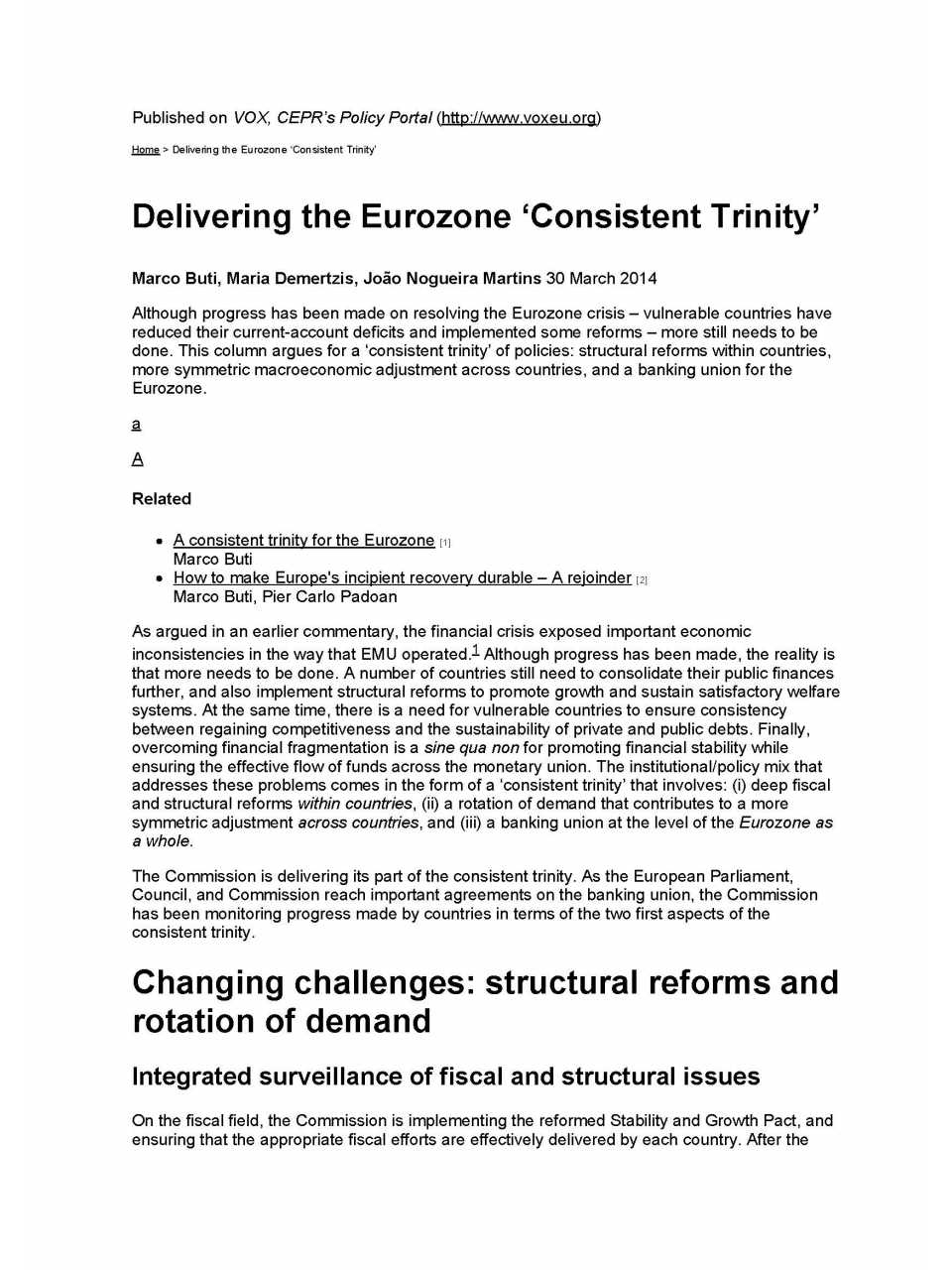 Delivering the Eurozone ‘Consistent Trinity’