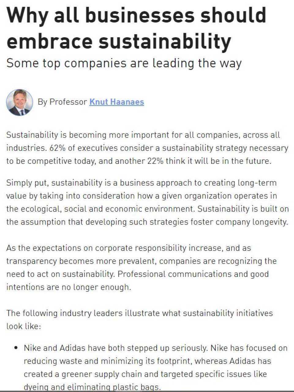 Why all businesses should embrace sustainability. Some top companies are leading the way