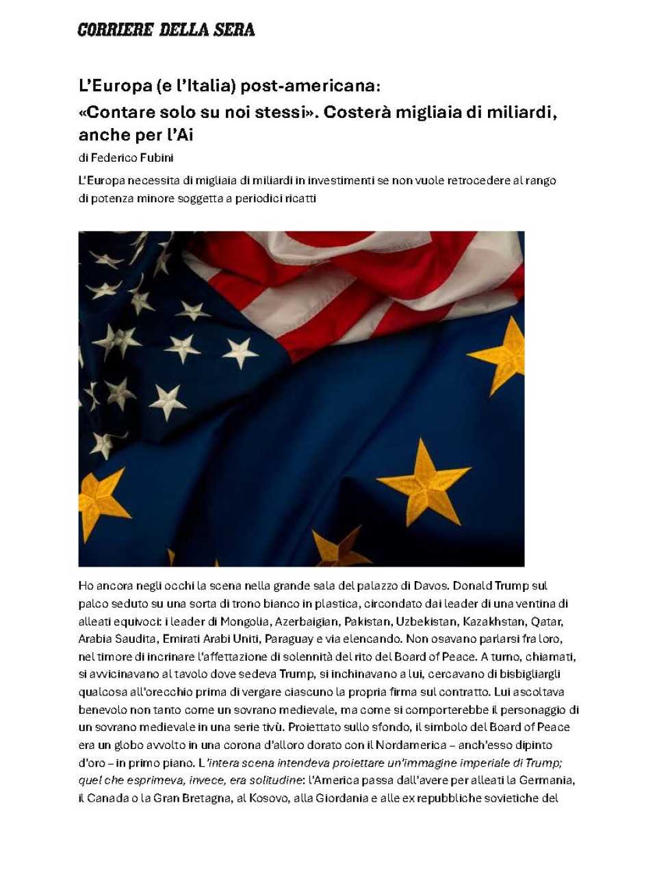 L’Europa (e l’Italia) post-americana