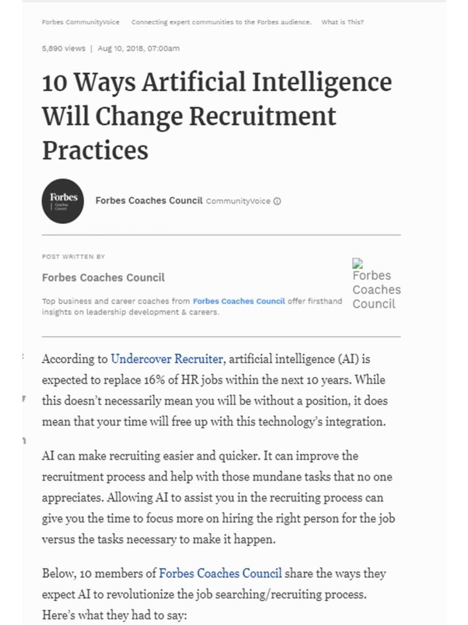 10 ways artificial intelligence will change recruitment practices