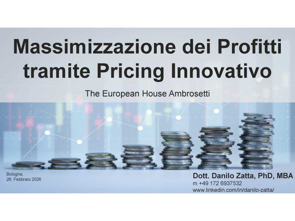 AGGIORNAMENTO PERMANENTEIN PRESENZA
Come massimizzare i profitti tramite la leva del pricing