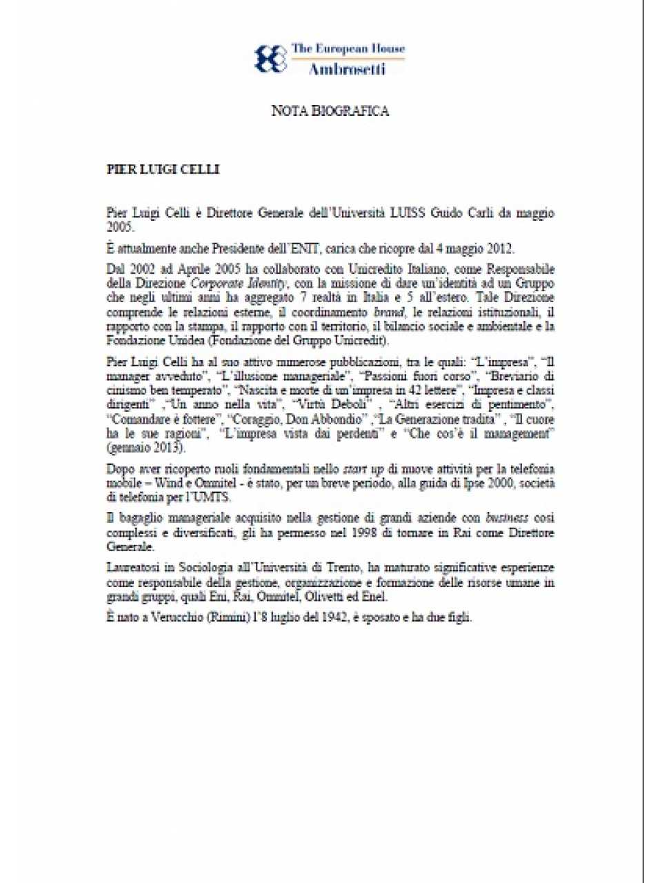 Nota Biografica - Pier Luigi Celli