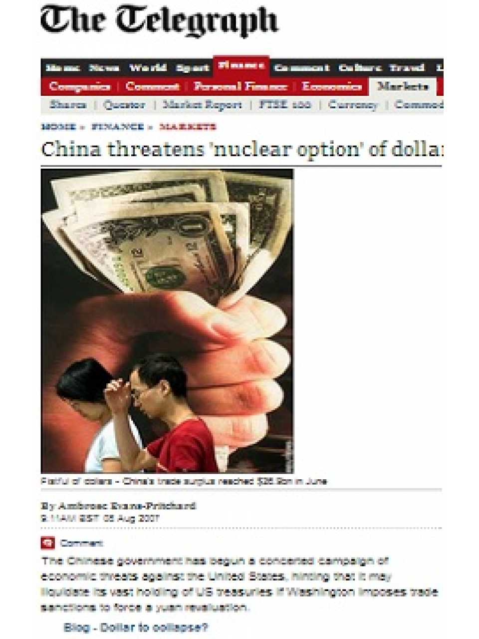 China threatens 'nuclear option' of dollar sales