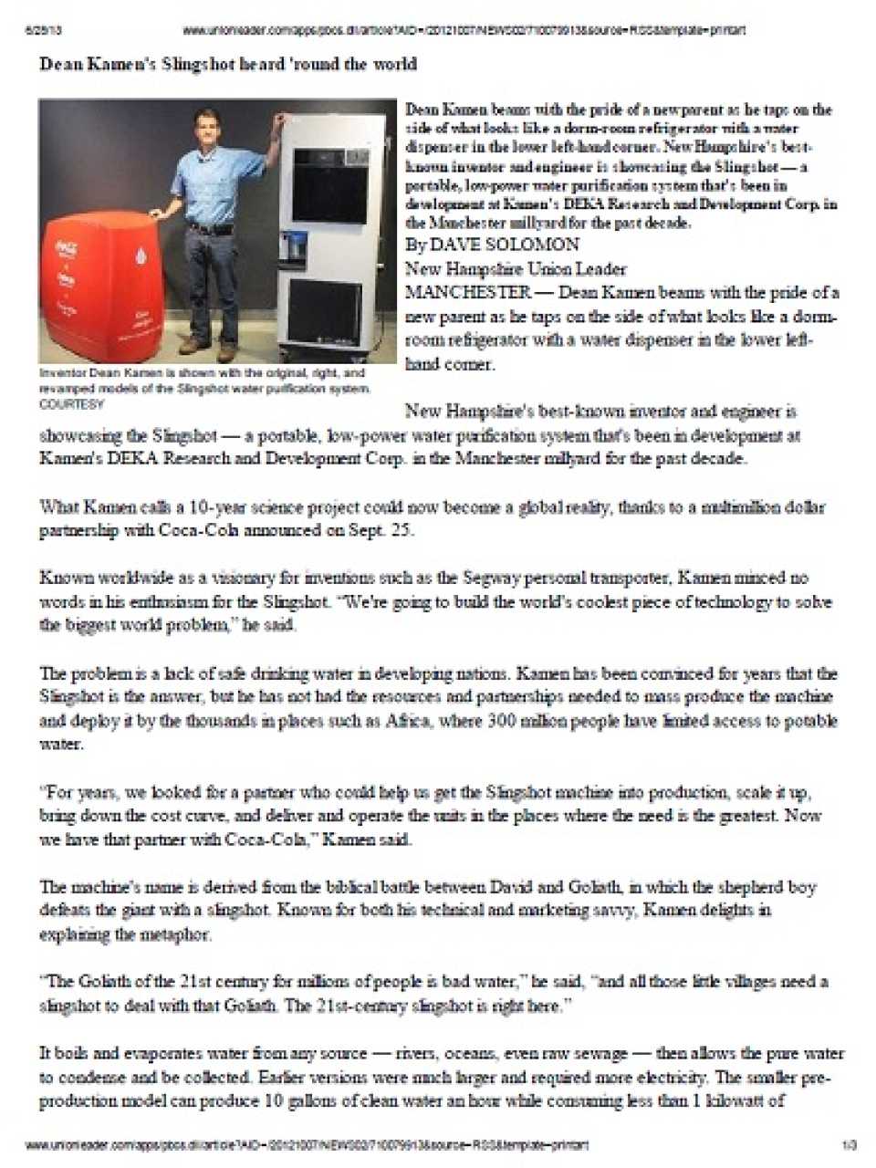 Dean Kamen's Slingshot heard 'round the world