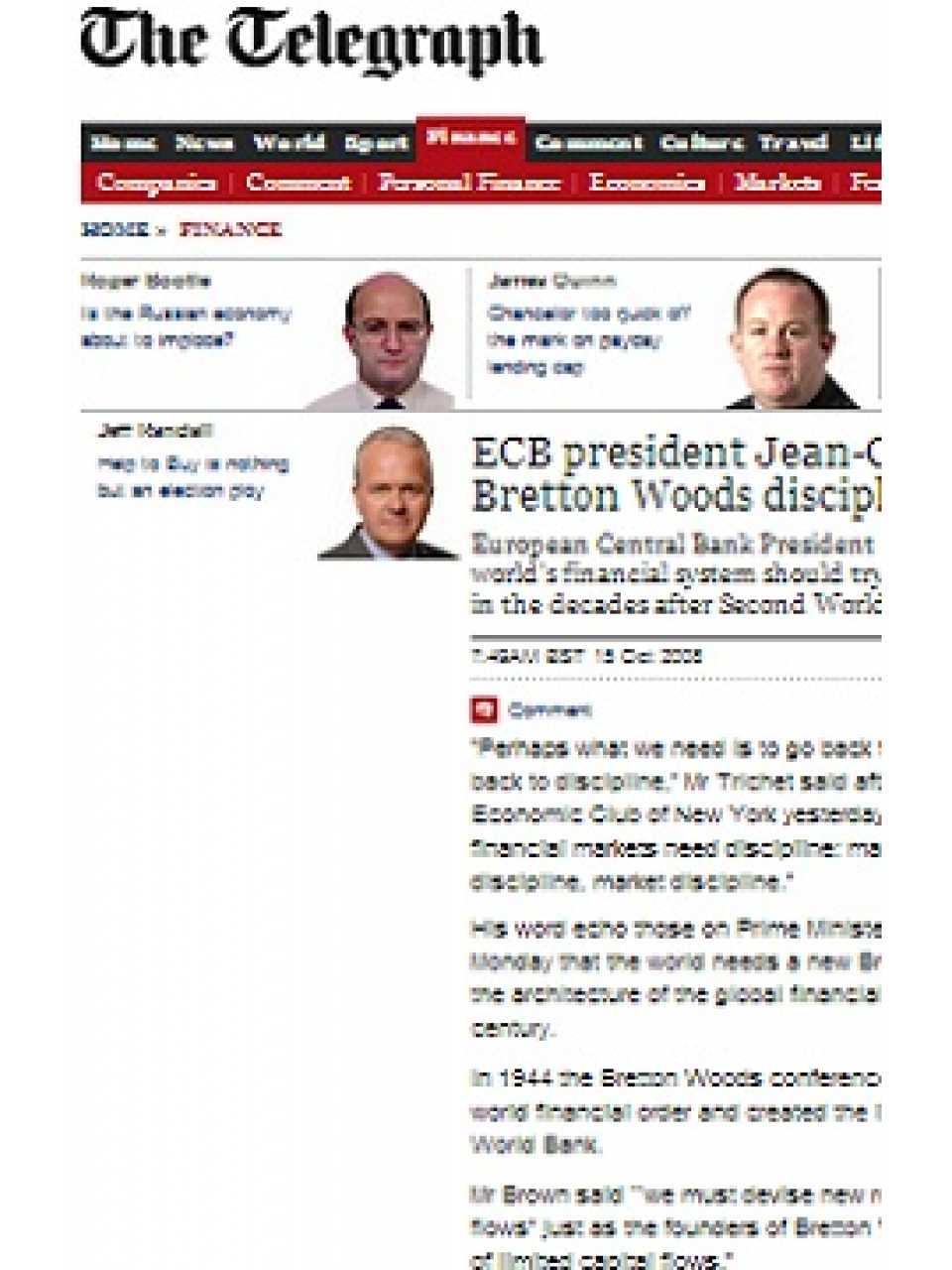 ECB president Jean-Claude Trichet urges return to Bretton Woods discipline