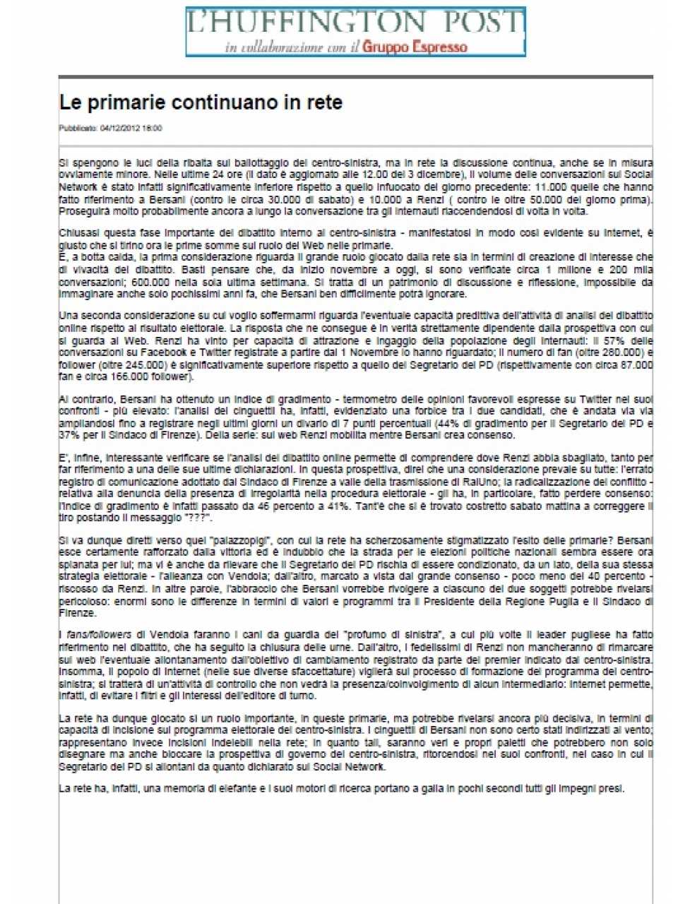 Le primarie continuano in rete