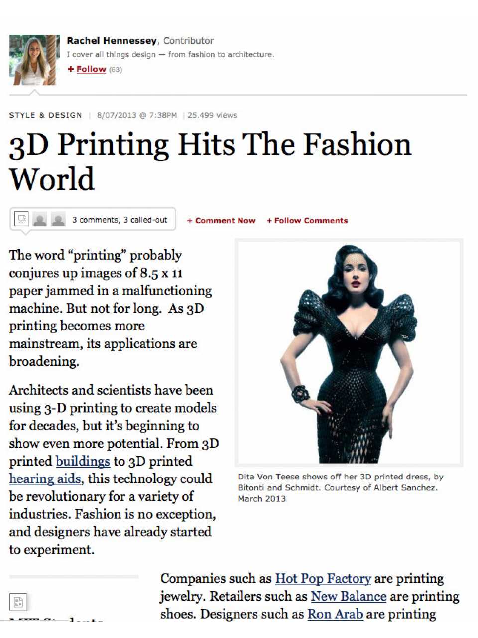 3D Printing hits the fashion world