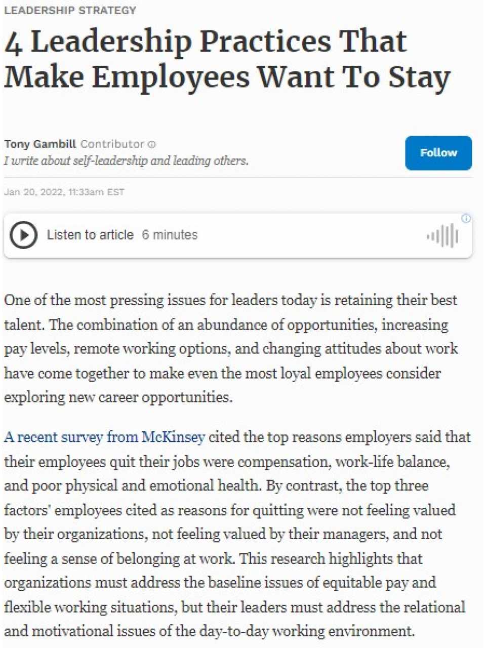 4 Leadership Practices That Make Employees Want To Stay
