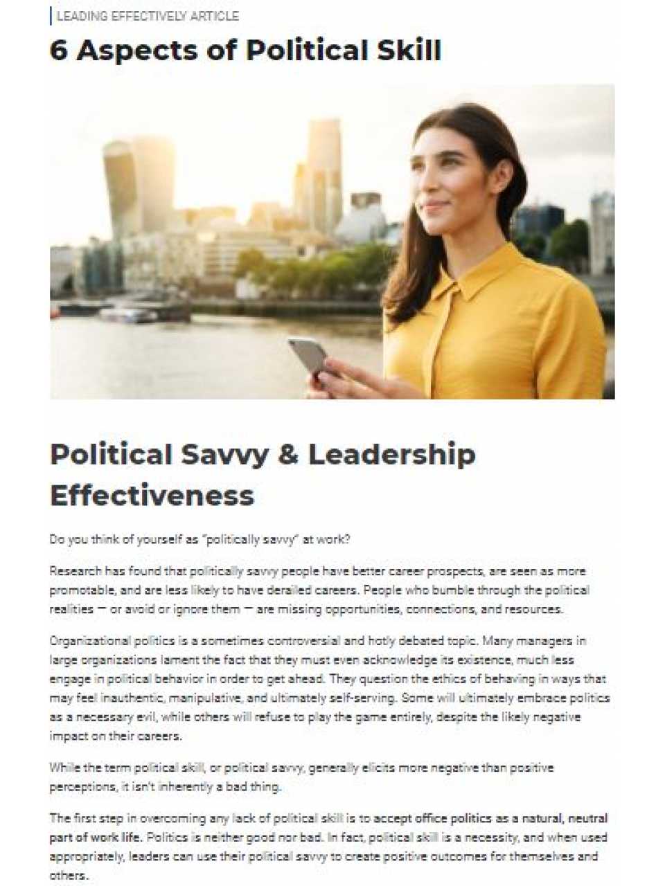 6 aspects of political skill - Political savvy & leadership effectiveness