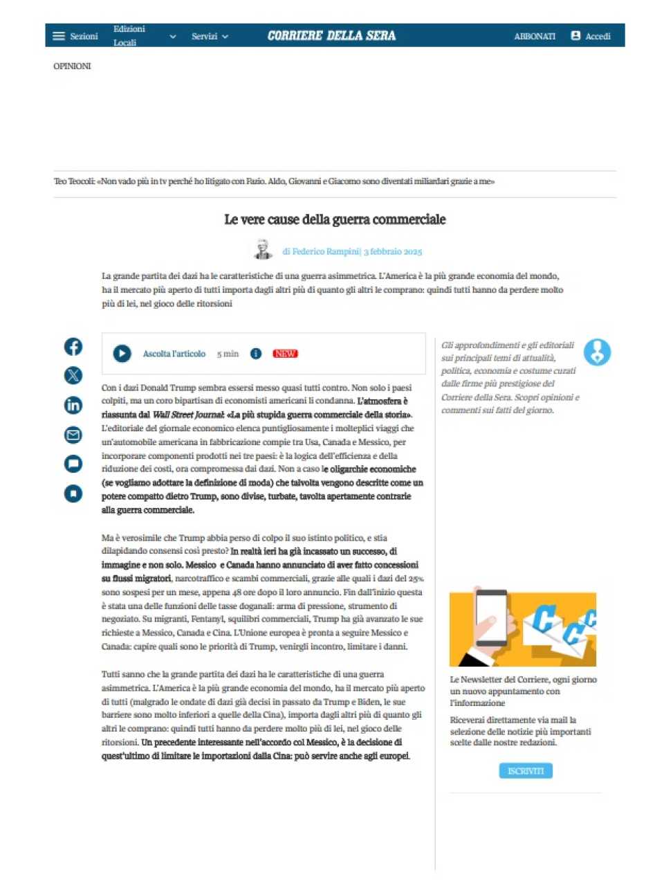 AGGIORNAMENTO PERMANENTEIN PRESENZA
Decifrare la nuova amministrazione Trump: le implicazioni per l’Europa e l’Italia (con pranzo di networking)