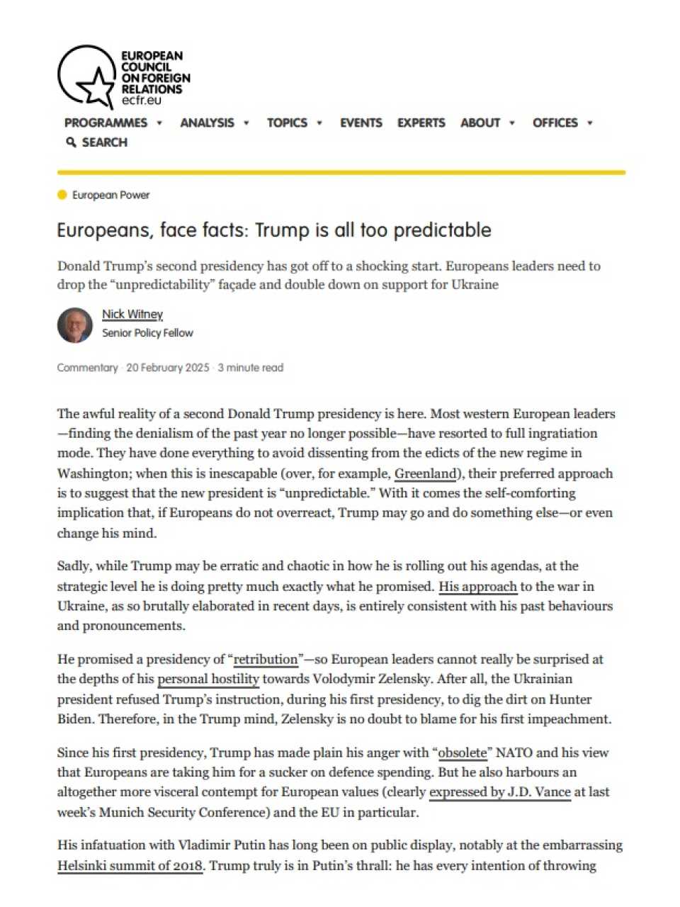 Europeans, face facts: Trump is all too predictable