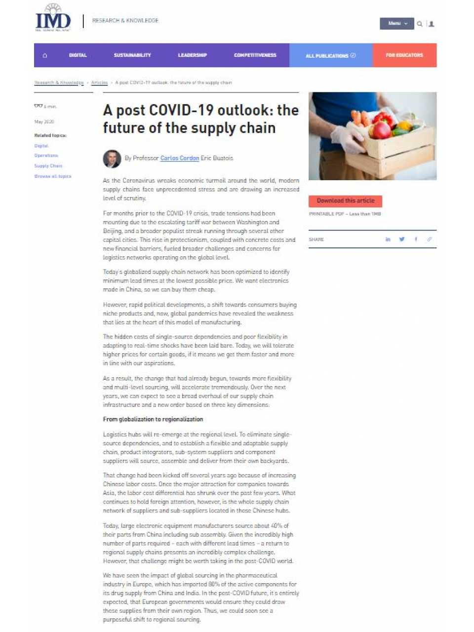 A post COVID-19 outlook: the future of the supply chain