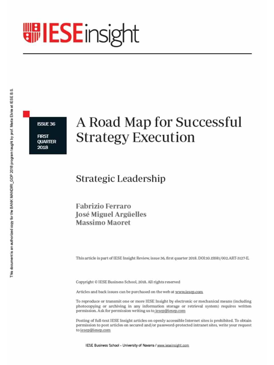 A road map for successful strategy execution