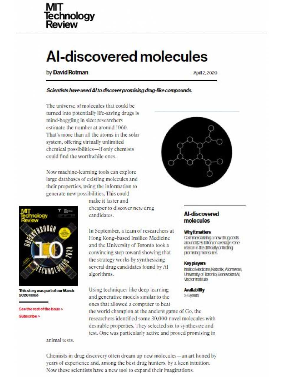 AI in healthcare - AI-discovered molecules