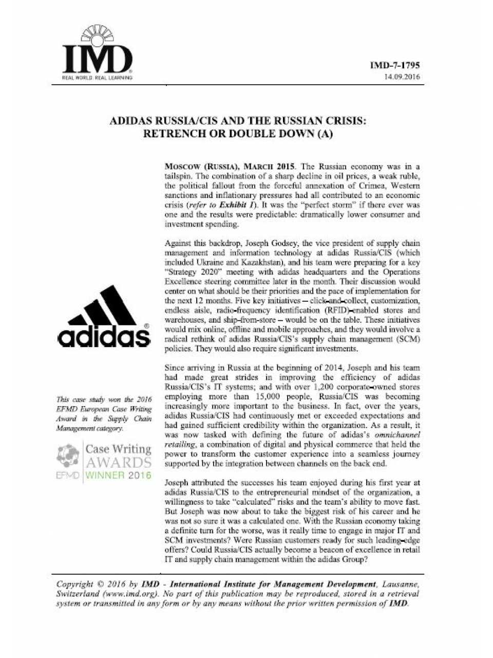 Adidas Russia/CSIS and the Russian Crisis: Retrench or Double Down
