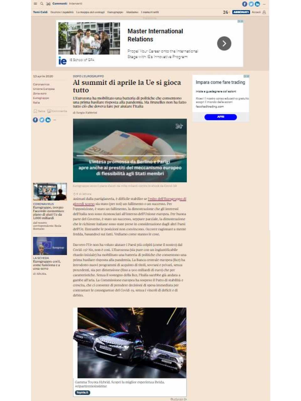 AGGIORNAMENTO PERMANENTEVIA WEBItalia, Francia e Unione Europea ai tempi del Coronavirus: scelte politiche e ruolo dell’Europa 