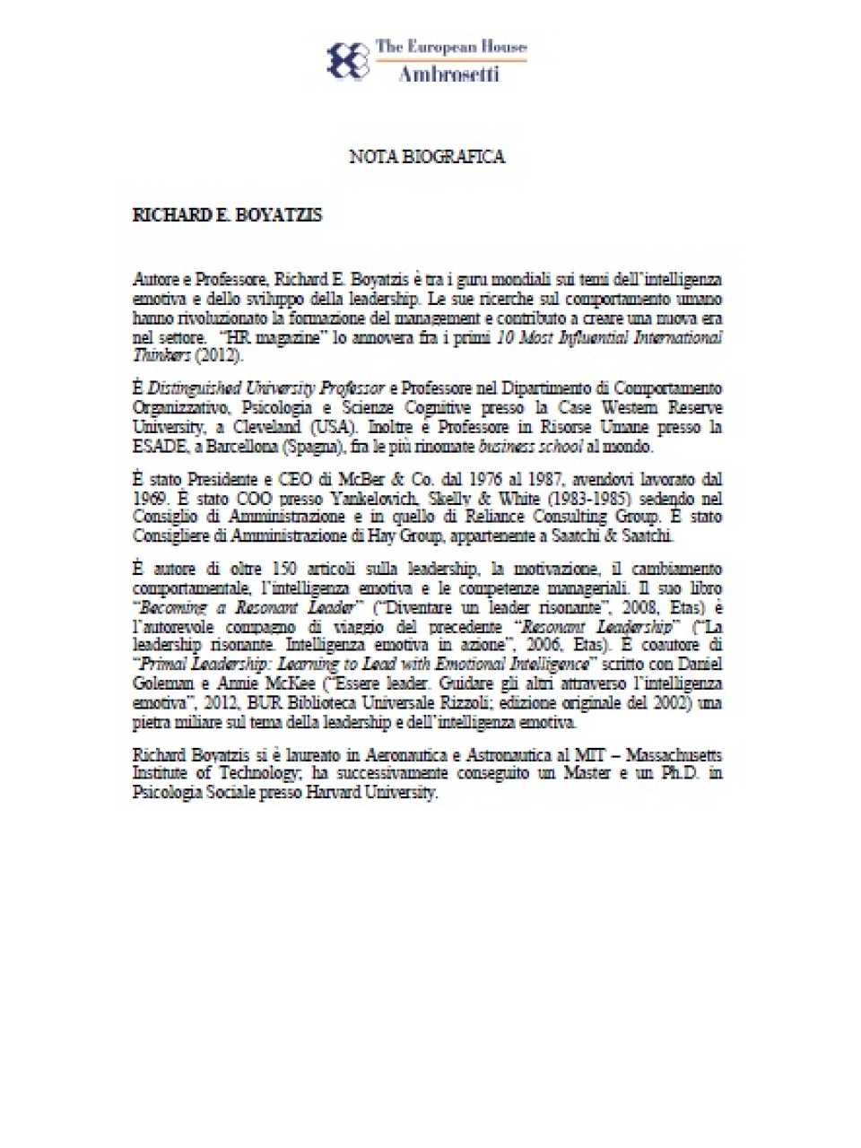 Nota biografica - Richard E. Boyatzis