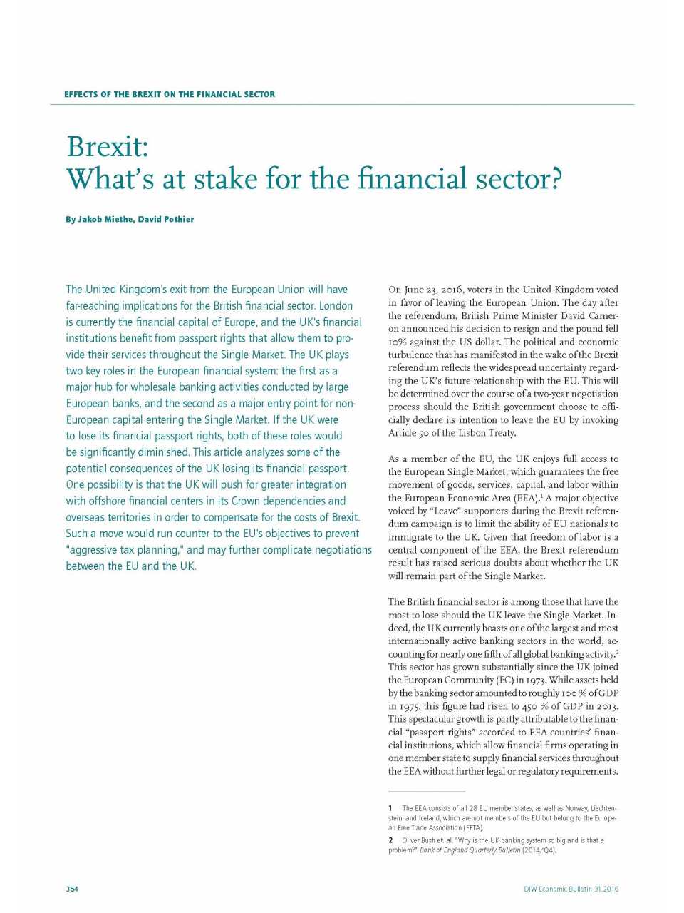 BREXIT: WHAT'S AT STAKE FOR THE FINANCIAL SECTOR?