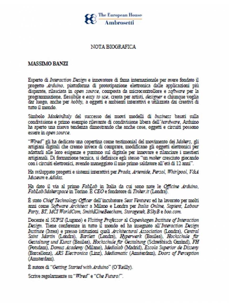 Nota biografica - Massimo Banzi