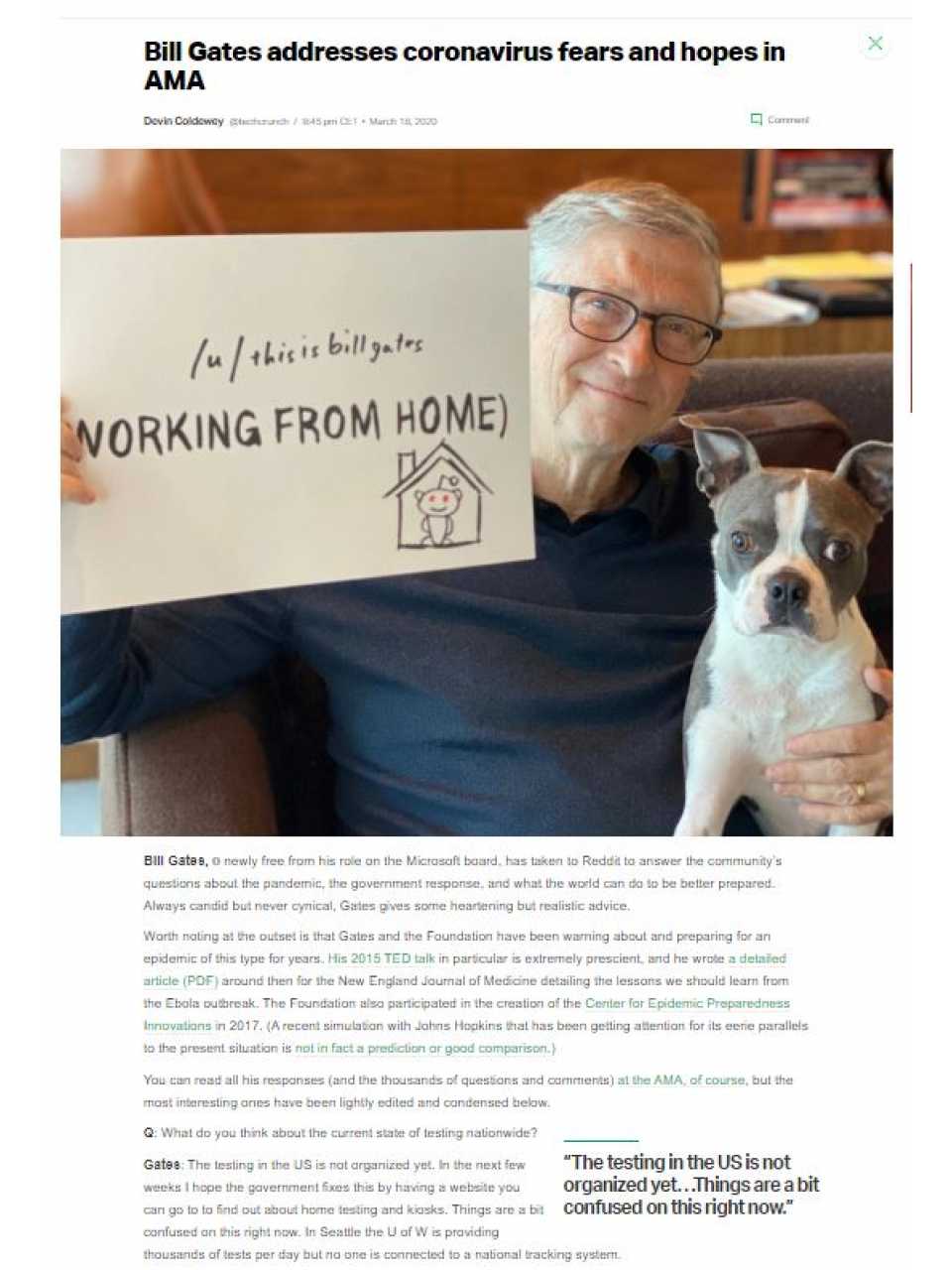 Bill Gates addresses coronavirus fears and hopes in AMA