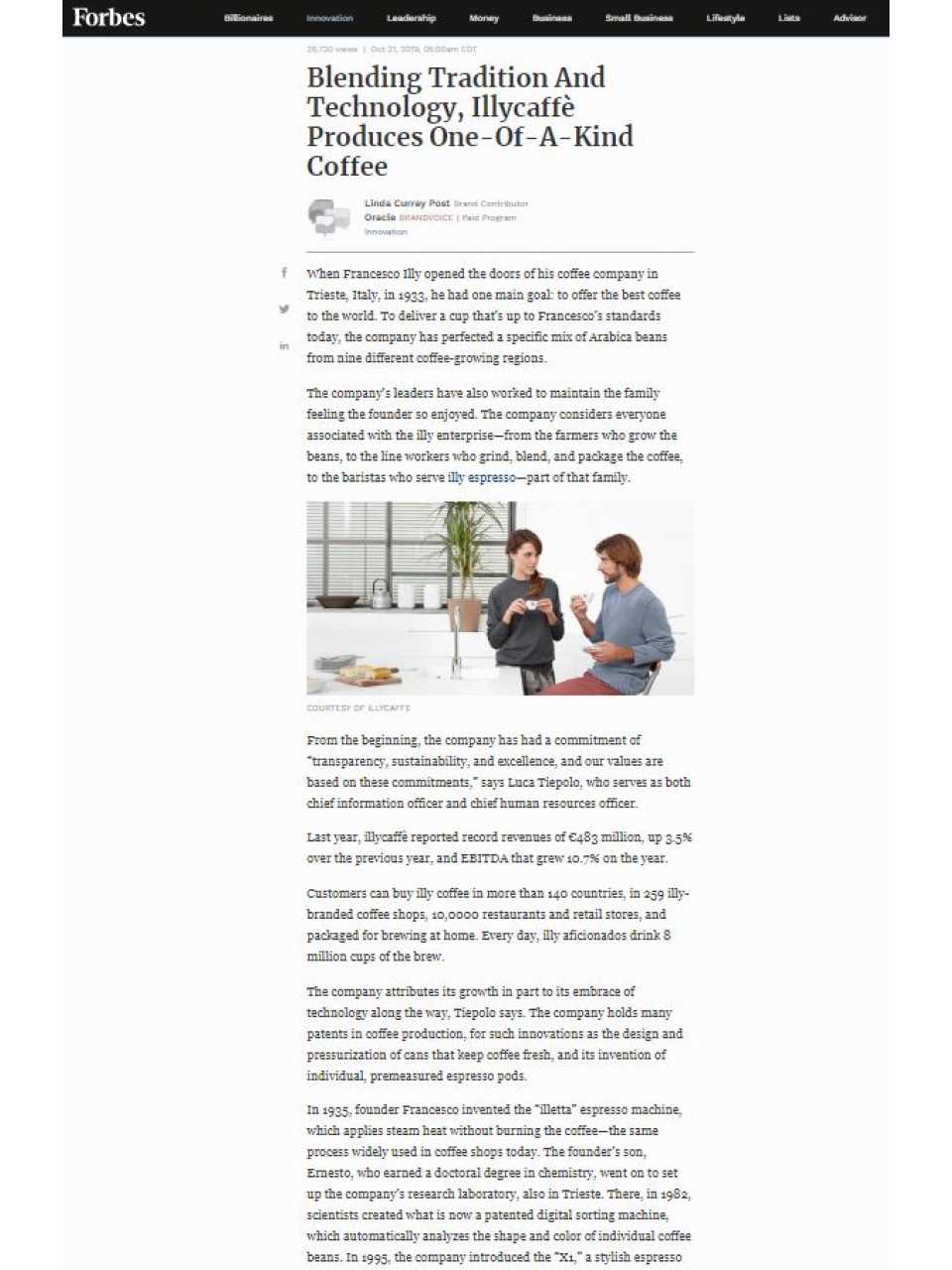 Blending Tradition And Technology, Illycaffè Produces One-Of-A-Kind Coffee