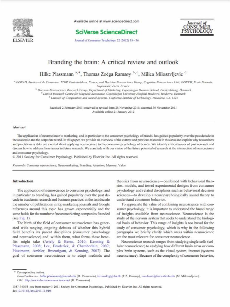 Branding the brain: A critical review and outlook