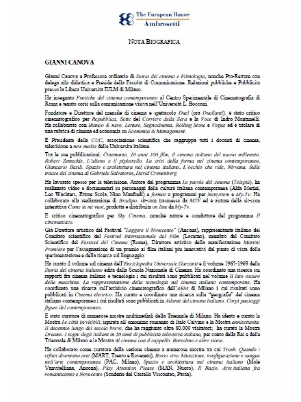 Nota biografica - Gianni Canova