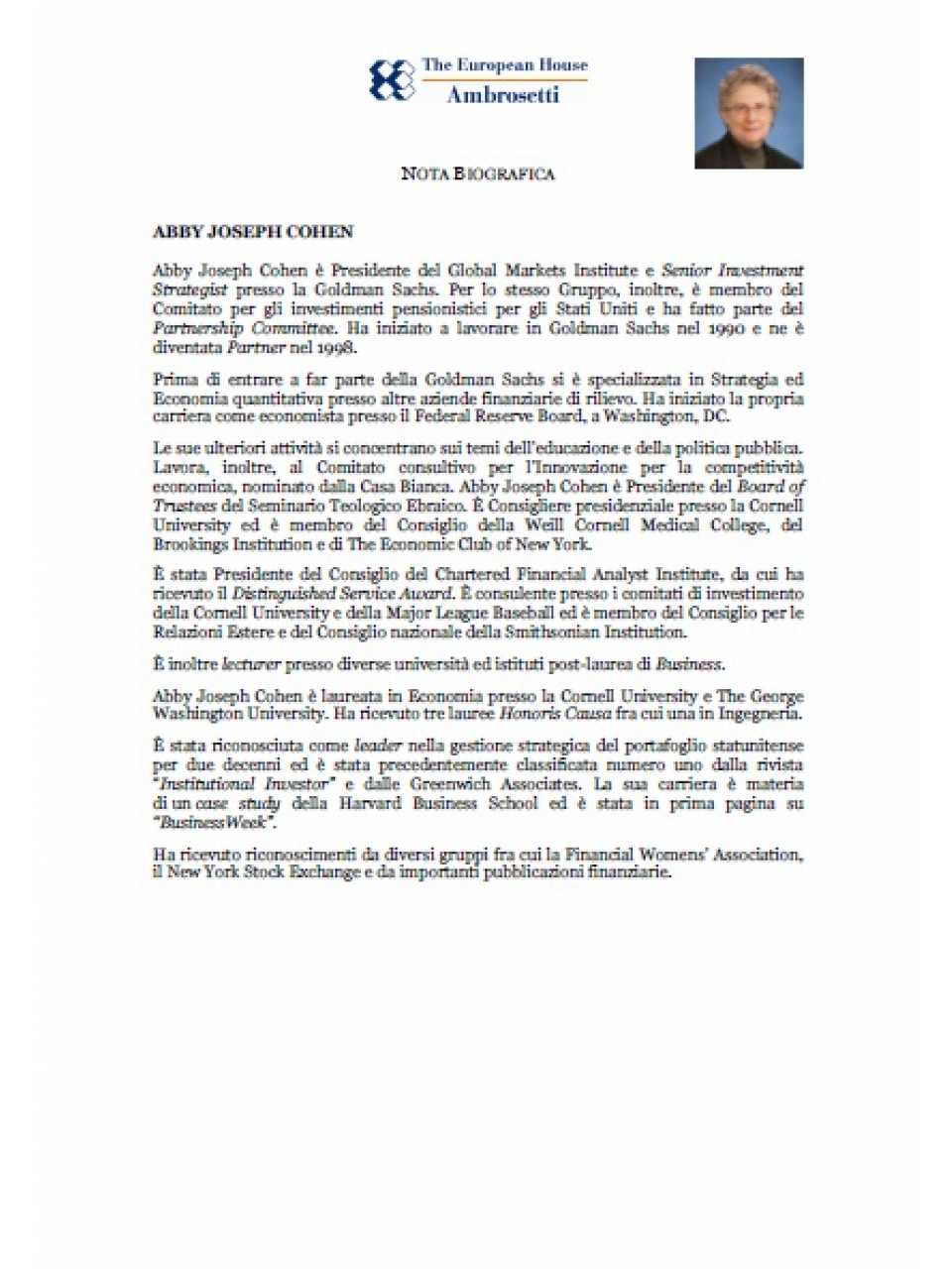 Nota biografica - Joseph Abby Cohen