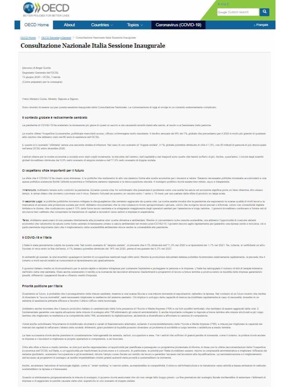 Consultazione Nazionale Italia Sessione Inaugurale