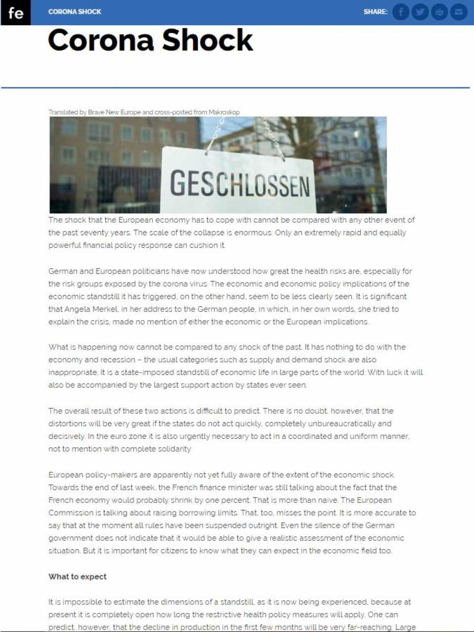 AGGIORNAMENTO PERMANENTEVIA WEBL’impatto del coronavirus sull’economia europea