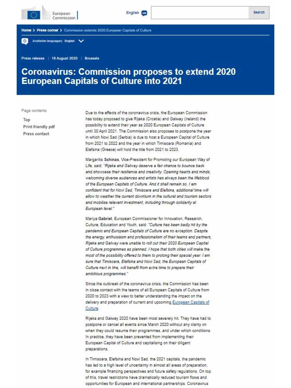 Coronavirus: Commission proposes to extend 2020 European Capitals of Culture into 2021