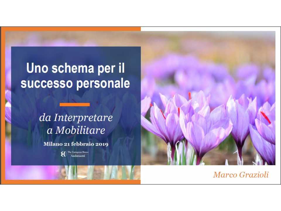 TEHA MANAGEMENT (*)IN PRESENZA
Uno schema per il successo personale: interpretare situazioni sfidanti ed attivarsi rapidamente