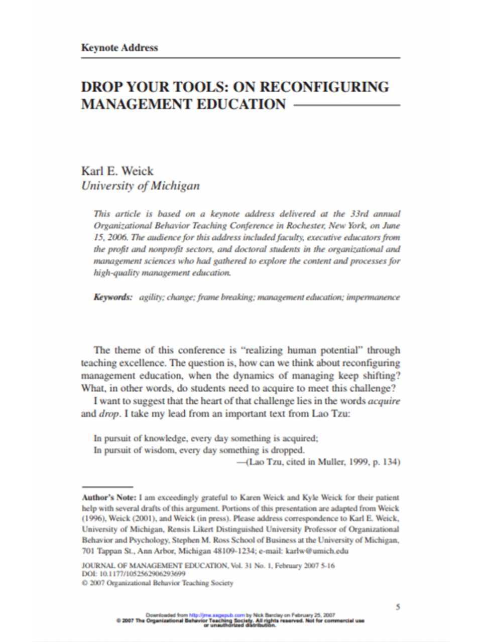 Drop your tools: on reconfiguring management education