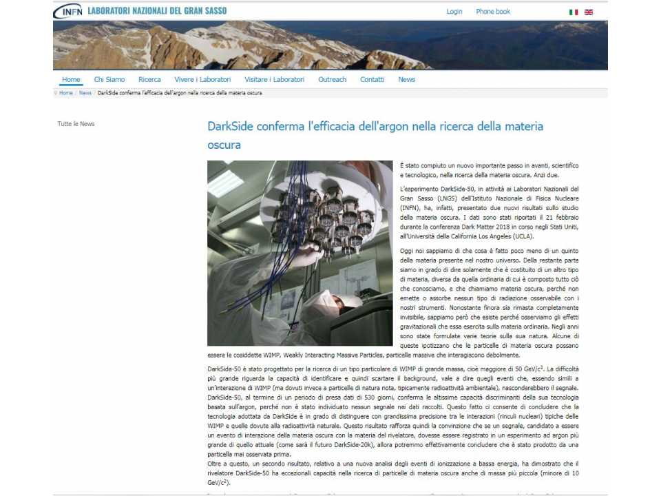 DarkSide conferma l'efficacia dell'argon nella ricerca sulla materia oscura