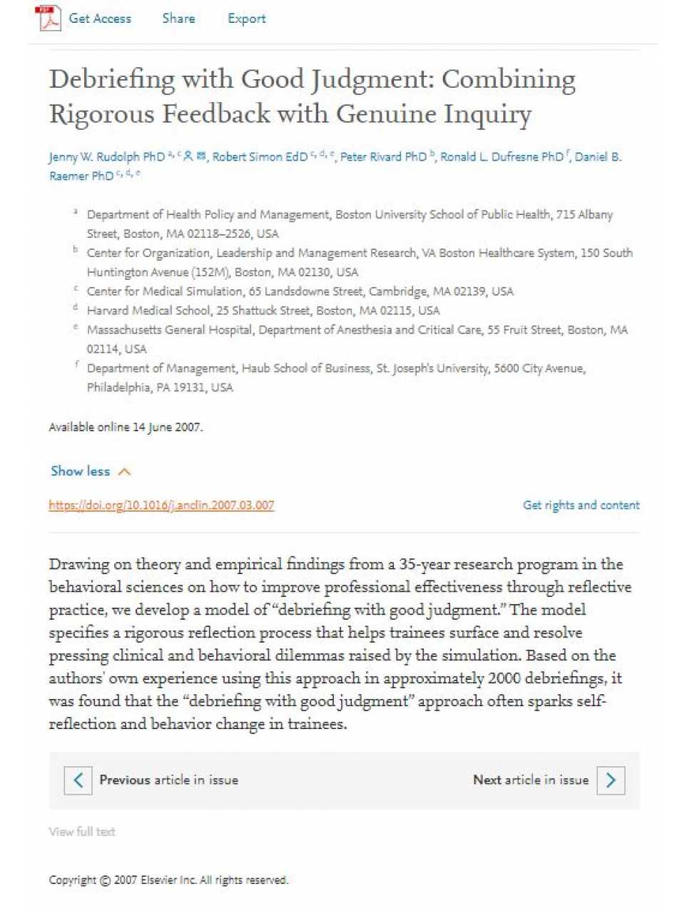 Debriefing with Good Judgment: Combining Rigorous Feedback with Genuine Inquiry