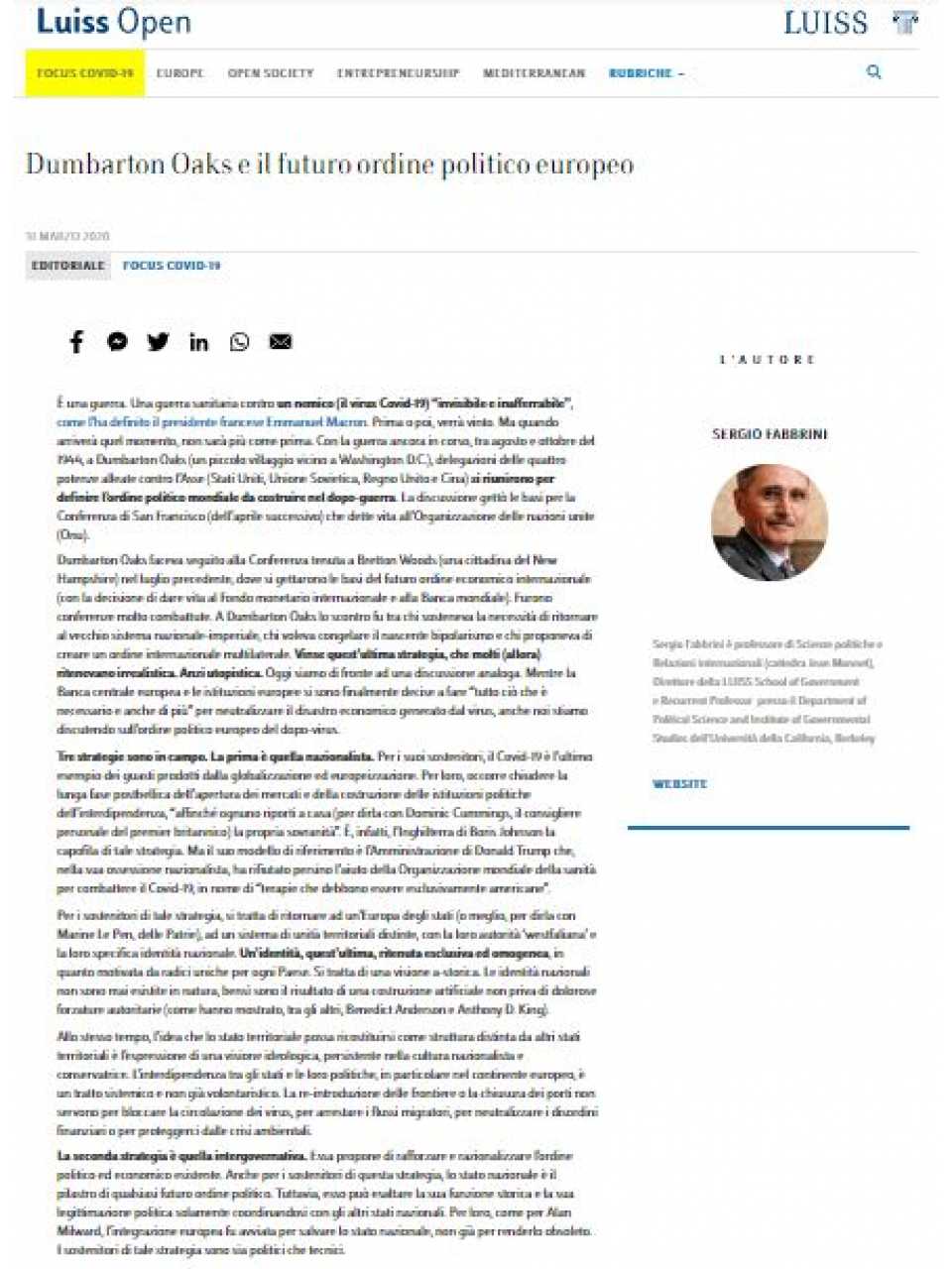 AGGIORNAMENTO PERMANENTEVIA WEBItalia, Francia e Unione Europea ai tempi del Coronavirus: scelte politiche e ruolo dell’Europa 