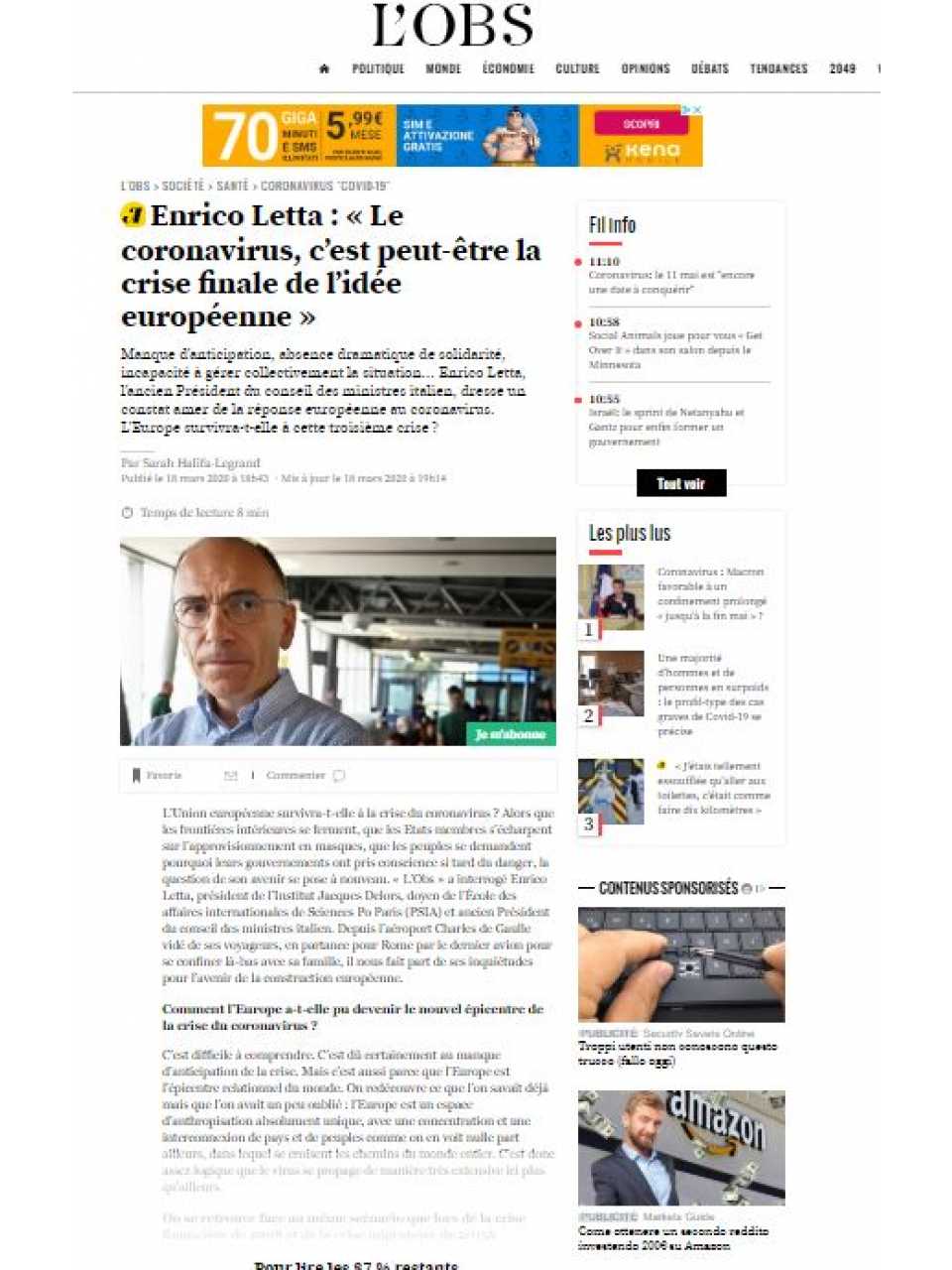 AGGIORNAMENTO PERMANENTEVIA WEBItalia, Francia e Unione Europea ai tempi del Coronavirus: scelte politiche e ruolo dell’Europa 