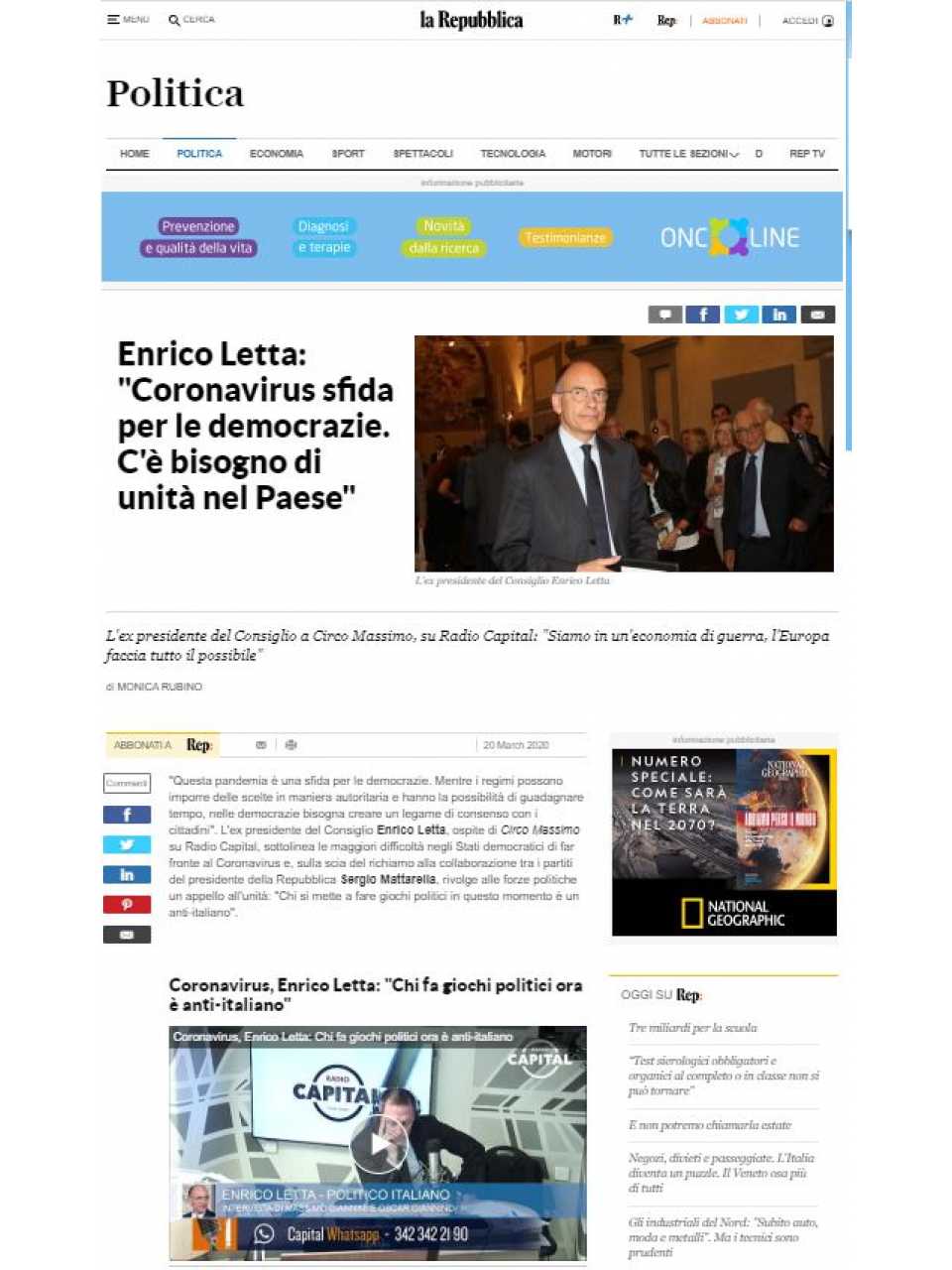 AGGIORNAMENTO PERMANENTEVIA WEBItalia, Francia e Unione Europea ai tempi del Coronavirus: scelte politiche e ruolo dell’Europa 