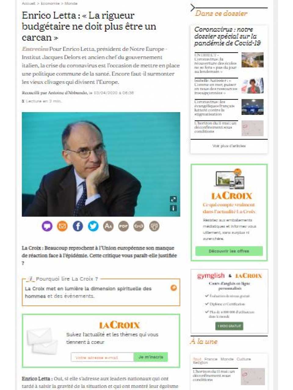 Enrico Letta: La rigueur budgétaire ne doit plus être un carcan