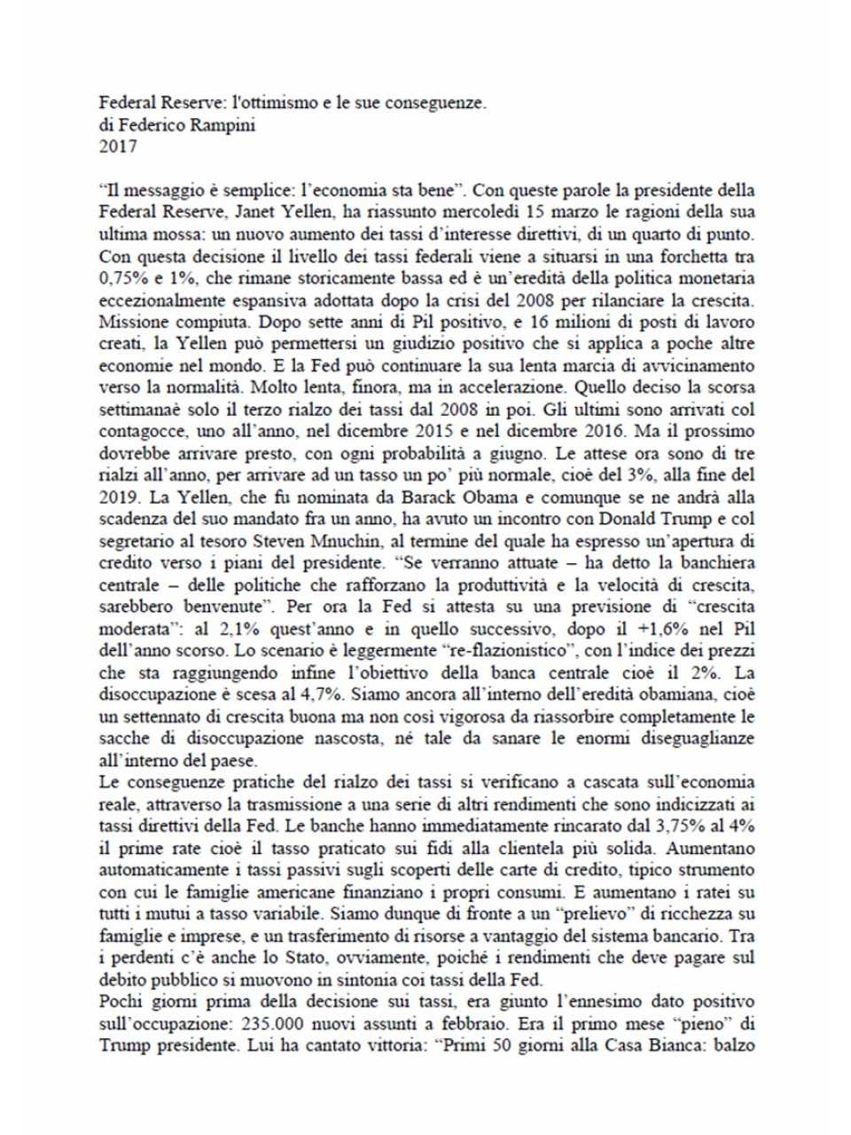 Federal Reserve: l'ottimismo e le sue conseguenze