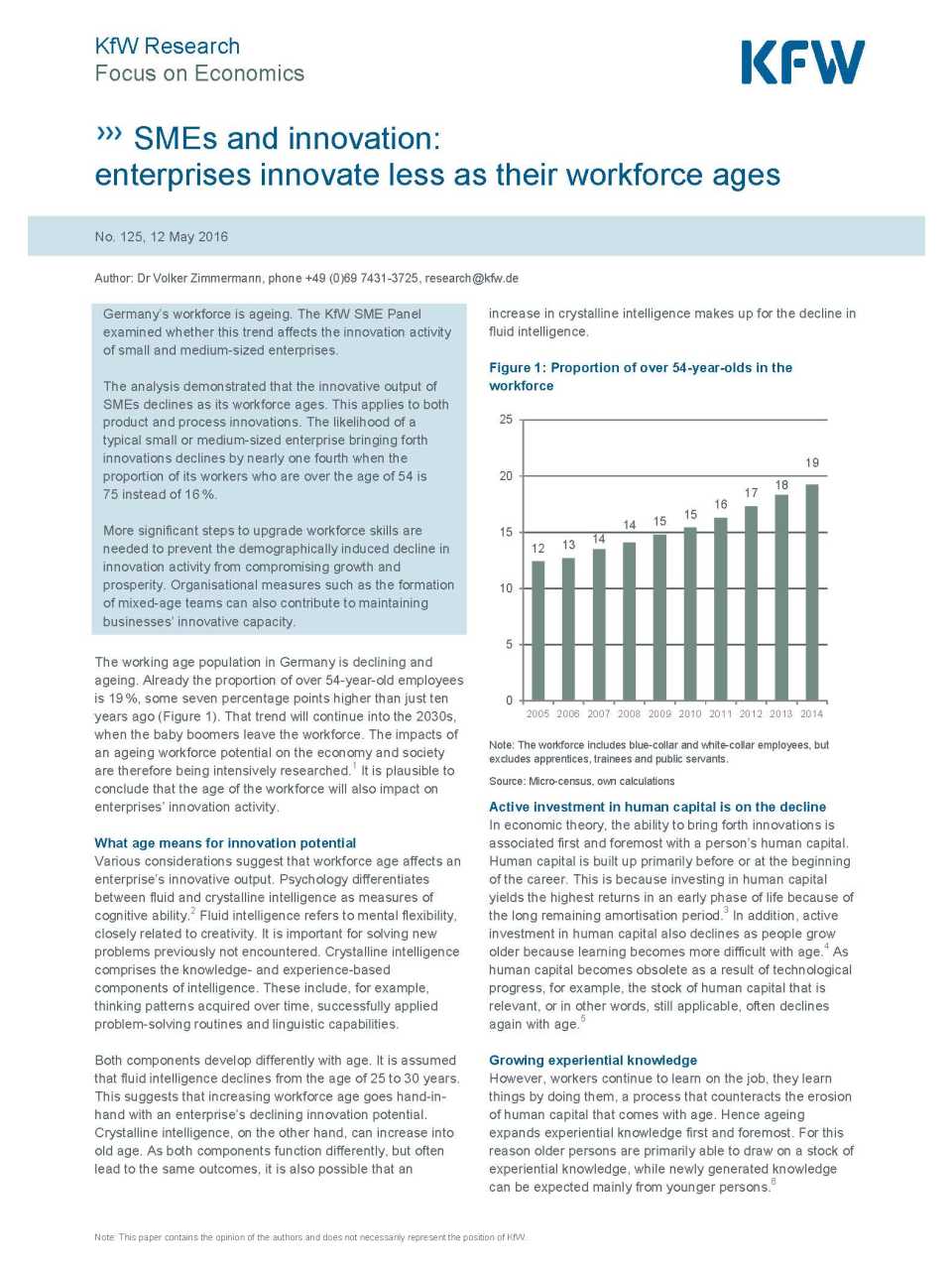 SMEs and innovation: enterprises innovate less as their workforce ages
