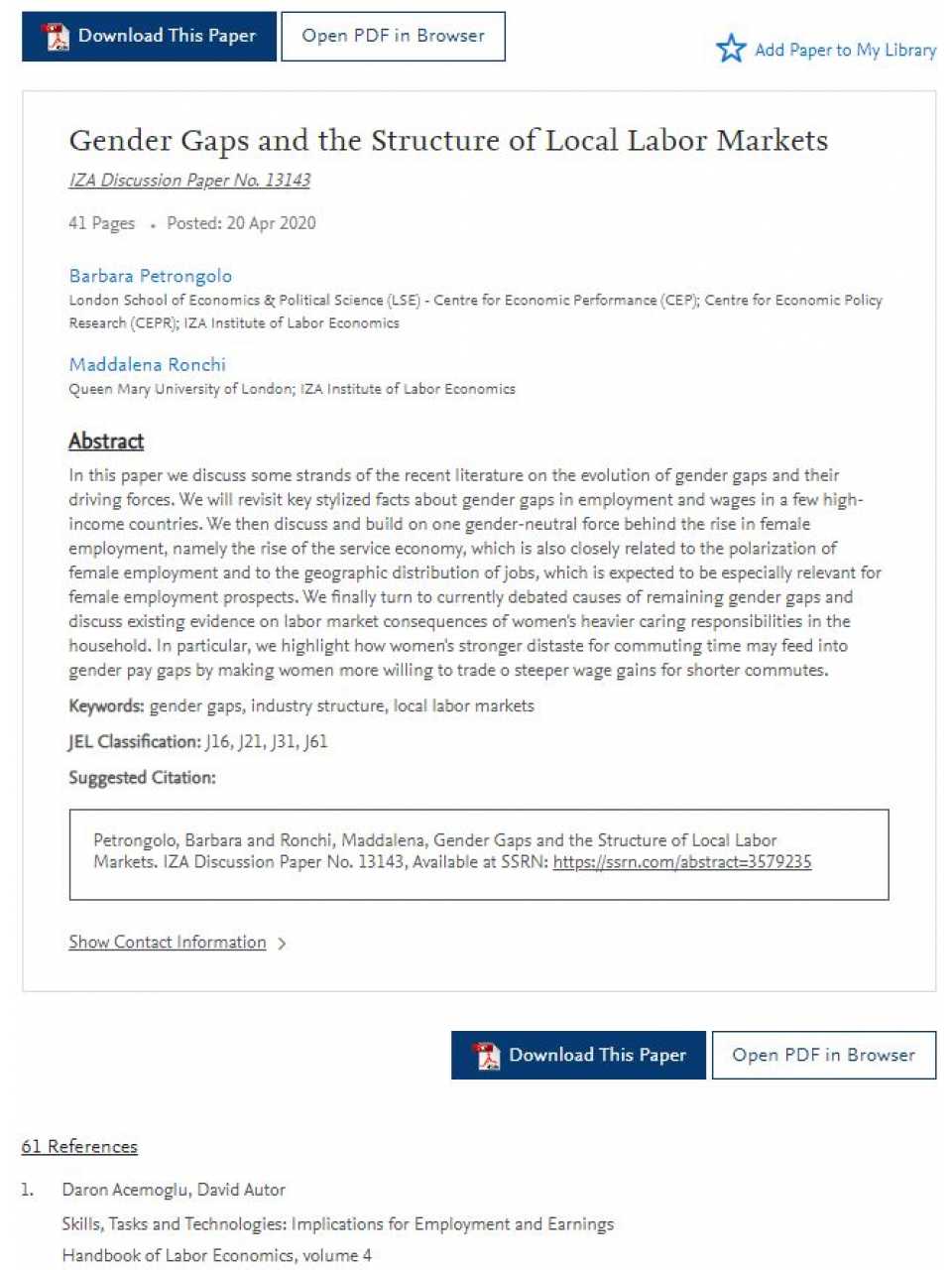 Gender gaps and the structure of local labor markets