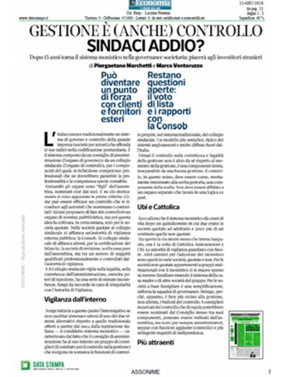 Gestione è (anche) controllo, sindaci addio?