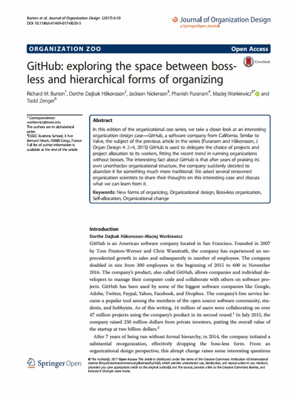 GitHub: Exploring the Space Between Boss-Less and Hierarchical Forms of Organizing
