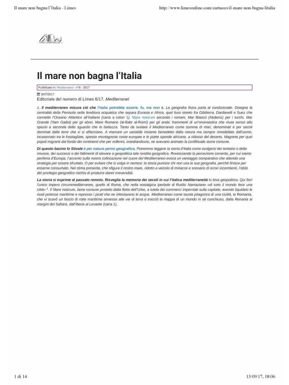 Il mare non bagna l'Italia
