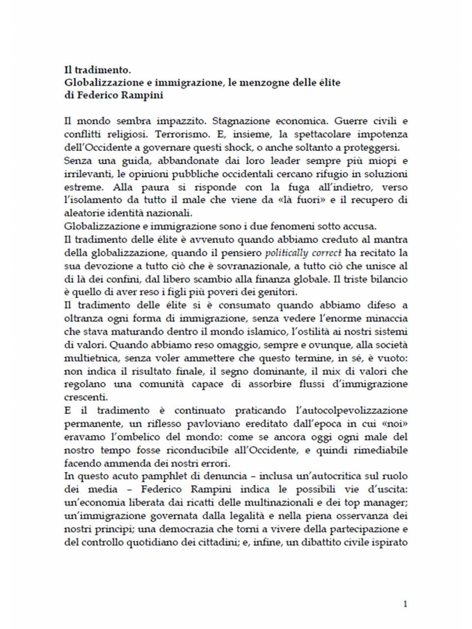Il tradimento: Globalizzazione e immigrazione, le menzogne delle élite - Estratto