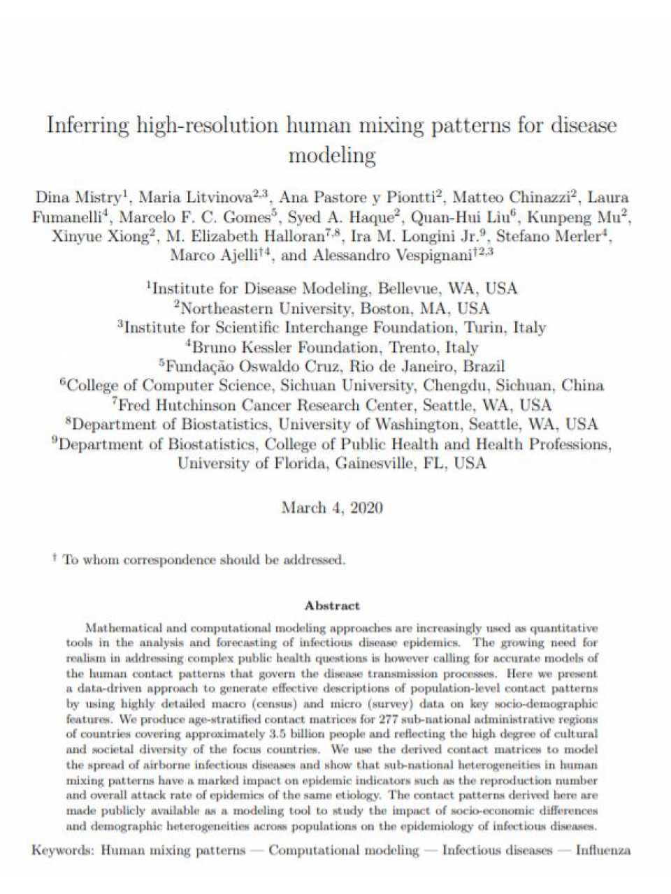 Inferring high-resolution human mixing patterns for disease modeling